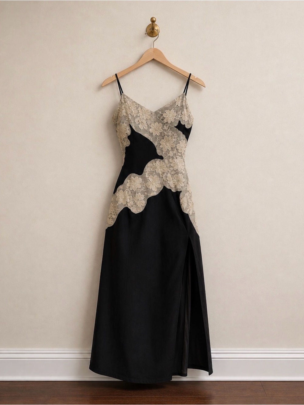 Topshop Contrast Raffia Floral Midi Slip Dress Black US 2